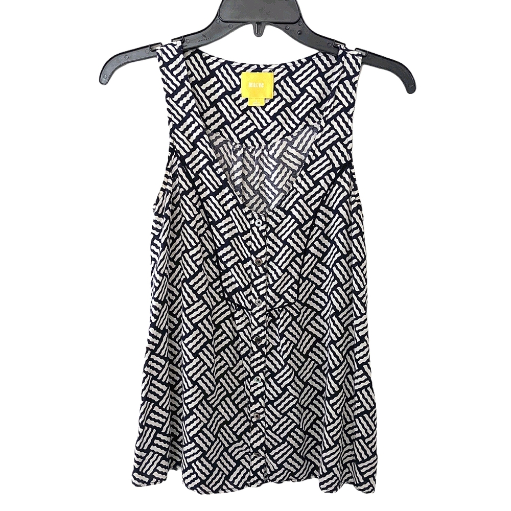 Maeve Anthropologie Navy White Tank Blouse Sz 2